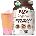 KOS Vegan Protein Powder Erythritol Free, Chocolate - Organic Pea Protein Blend, Plant Based Superfood Rich i vitaminer och mineraler - Keto, Dairy Free - Meal Replacement för kvinnor och män, 28 portioner