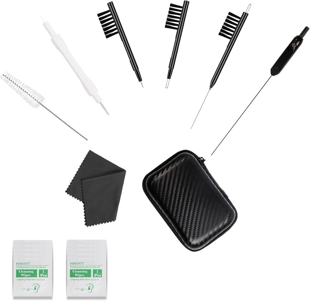 Phitunry 52-Piece Hearing Aid Cleaning Kit Accessories Portable Hearing Aid Case Pocket Size with Cleaning Brush Tools, Dry Capsules, Audio Wipes, Deer Velvet cloth and Hearing Aid Travel Case（Medium）