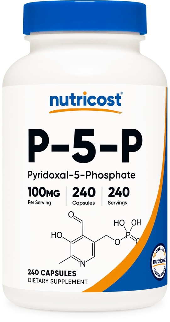 Nutricost P5P Vitamin B6 Supplement 100mg, 240 kapslar (Pyridoxal-5-fosfat) - Vegetarisk vänlig, icke-GMO, Glutenfri
