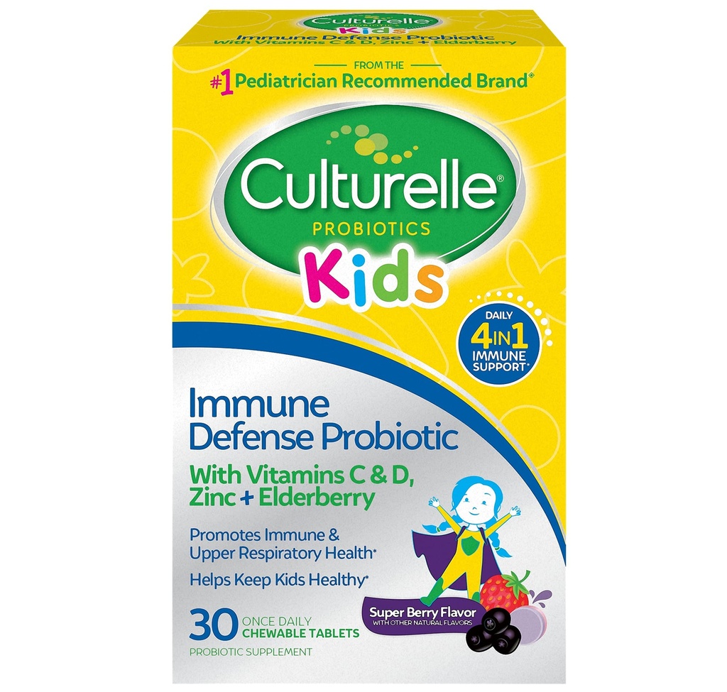 Culturelle Immune Defense Probiotic med vitamin C, Vitamin D och Zink + Elderberry, Non-GMO, 4-in-1 Immune Support för barn Ålder 3 + *, Mixed Berry Chewables, 30 Count