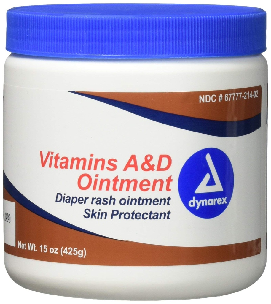 Dynarex Vitamin A & D Ointment, salva med vitamin A och vitamin D Skin Protectant, för Diaper Rash och obehag, White, 15 oz Jar