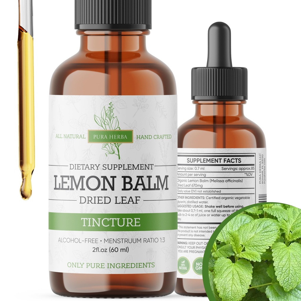 Lemon Balm Tincture - Alkoholfri | Melissa Officinalis Liquid Extract | Natural Calming & Sleep Support | Herbal Stress Relief - 2 oz