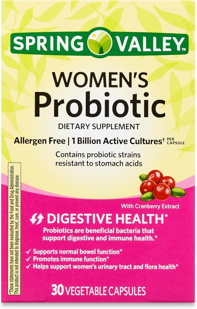 Kvinnors probiotiska tillskott med prebiotisk inulin och tranbär - Digestive, Urinary och Immune Health Support, 1 miljarder aktiva kulturer, 8 stammar, 30 grevekapslar - Gut Health Probiotics för kvinnor