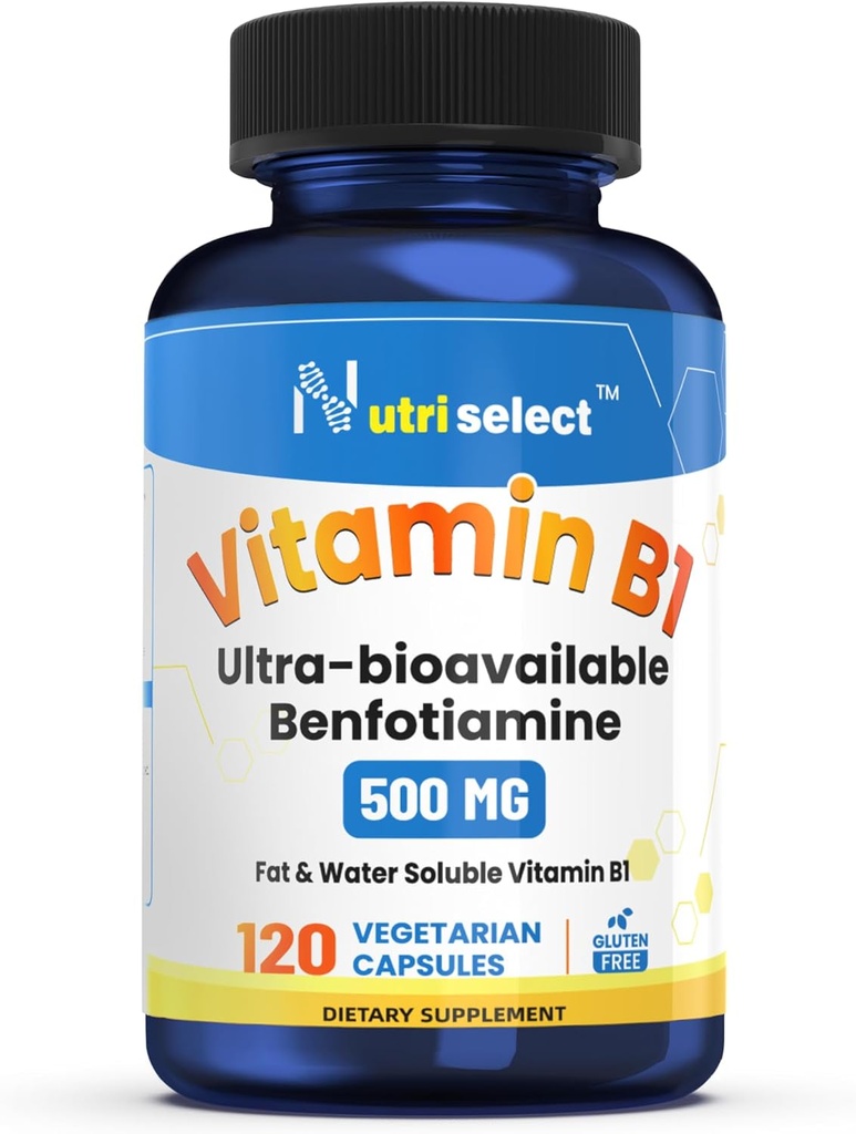 120 kapslar som innehåller 500 mg vitamin B1, formulerade med Benfotiamine, och är icke-GMO, Vegan och Glutenfri (1)