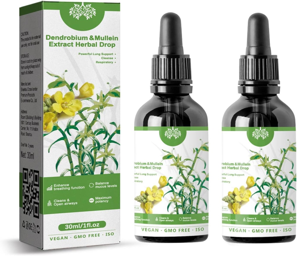 Dendrobium & Mullein Extract Herbal Drops Kraftfull Lung Support, Dendrobium & Mullein Extract Herbal Drops, Herbal Care Essence(2pcs)