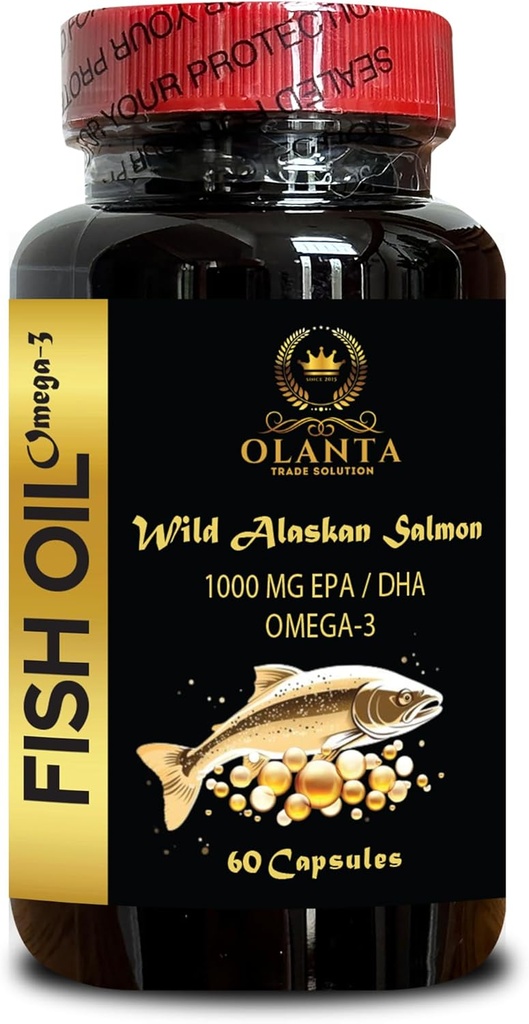 Wild Alaskan laxolja - Omega 3 fettsyra tillskott, stöd minne och fokus tillskott - 1 flaska 60 Softgels
