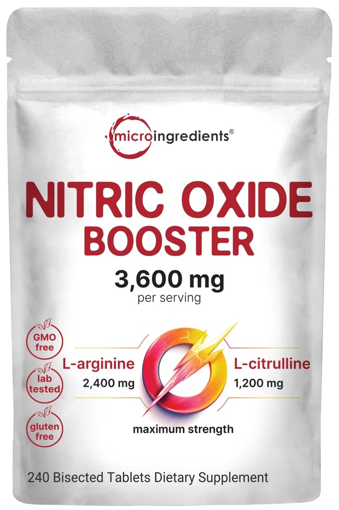 Nitric Oxide Supplements for Men & Women 3.600mg, 240 Bisected Tablets | 80 Servings | Max Strength Nitric Oxide Booster med L-Arginine & L-Citrulline | Muskel, Circulation & Heart Health Support