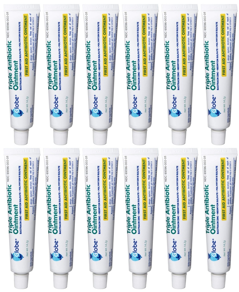 Globe (12 Pack) Triple Antibiotic First Aid Ointment 1 uns, First Aid Antibiotic Ointment, 24-timmars Infection Protection, Wound Care Treatment för mindre skrapor, Burns och Cuts