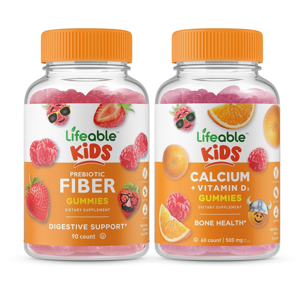 Livliga Prebiotiska Fiber Kids + Calcium med vitamin D Kids, Gummies Bundle - Great Tasting, Vitamin Supplement, Gluten Free, GMO Free, Chewable Gummy