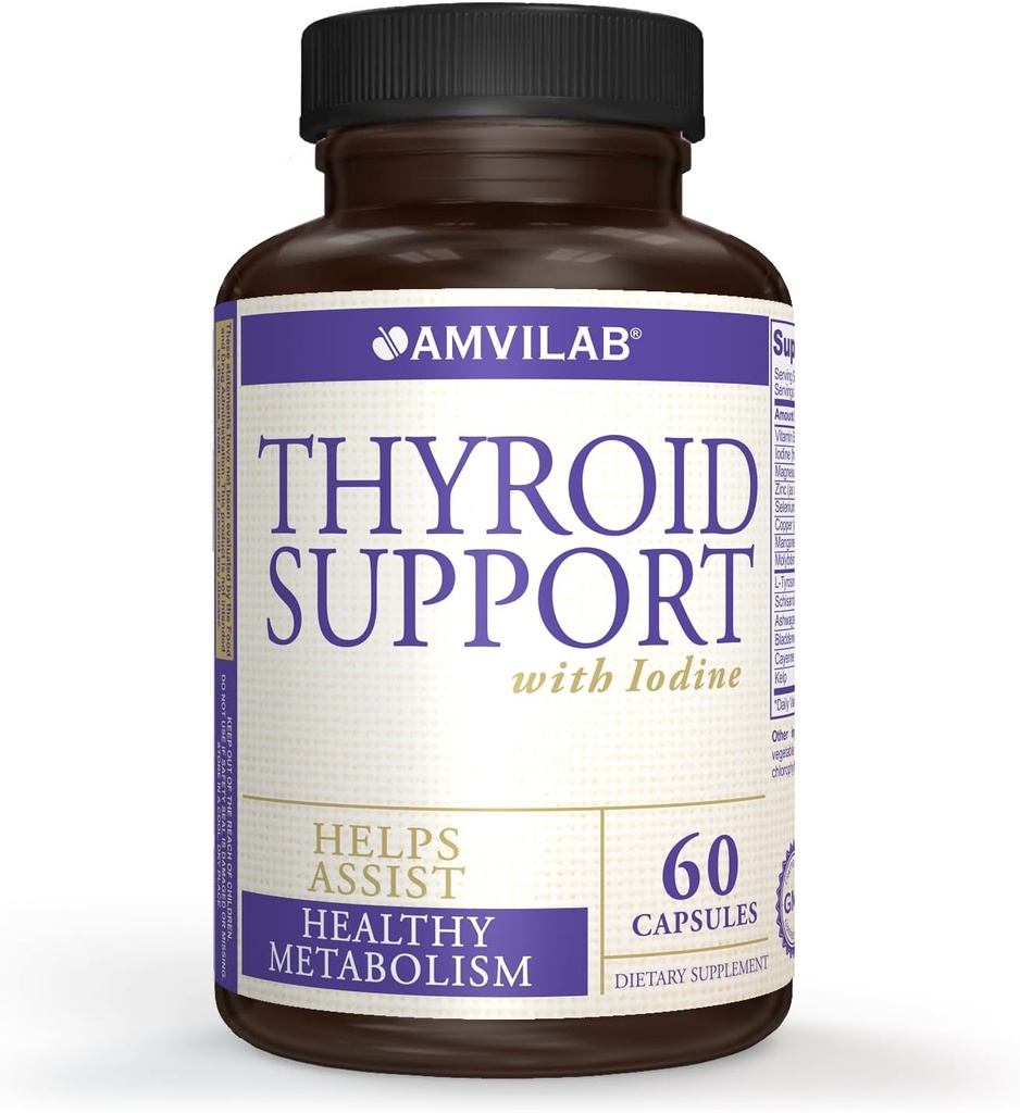 Thyroid Support med jod, vitamin B12 och 12 andra väsentliga ingredienser - hälsosam sköldkörtel, lyckligt liv. Revitalisera metabolism, energi och kognitiv hälsa. 60 kapslar