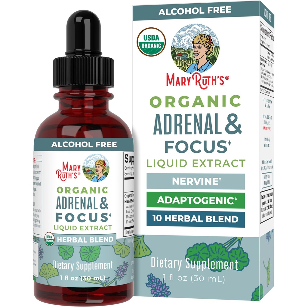 MARYRUTH'S Organics - USDA Organic Brain Nootropic Supplement for Adults with Ginkgo Biloba & Astragalus | Focus & Adrenal Support | Brain & Memory Drops | Vegan | Non-GMO | Gluten Free | 30 Servings
