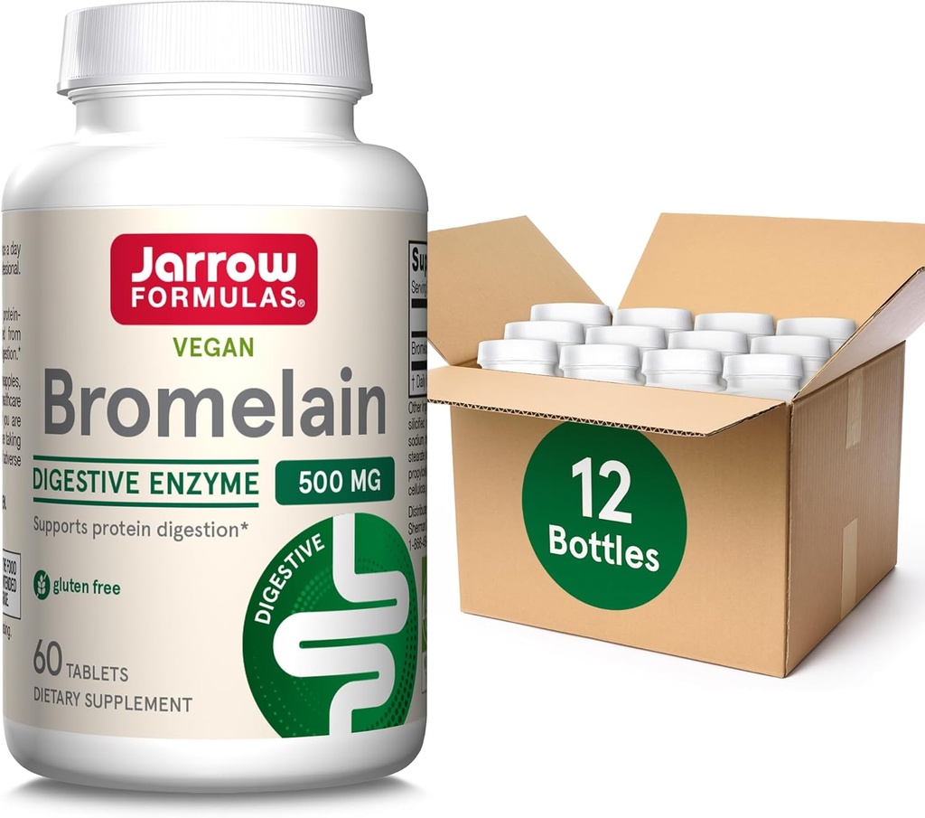 Jarrow Formulas Bromelain tabletter, 500 mg Dietary Supplement for Protein Digestion, 60 tabletter, 60 Day Supply (Pack of 12)