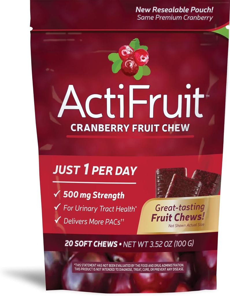 Enzymatic Therapy Actifruit Cranberry Supplement Med Cran-max, 500 mg, 20 Mjuka Chews, Boxes (Pack of 2)