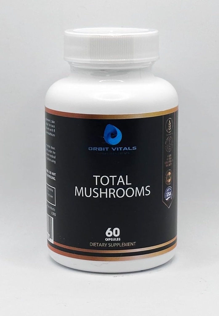 Total Mushrooms Capsule Supplement, 1330 mg - Mushroom Brain Supplement with Cordyceps, Reishi Mushroom, Shiitake, Lions Mane - Improve Focus, Aids Digestion, Mental Clarity, Immunity - 60 Count