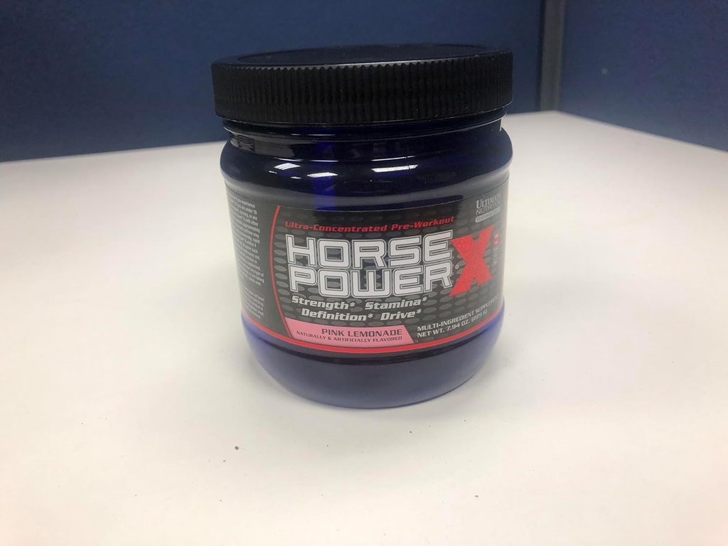 Ultimate Nutrition Horse Power X, Koncentrerad Pre Workout Supplement, Kreatin och vitamin B12, Stödstyrka, Rosa Lemonade, 7.94oz (225g)