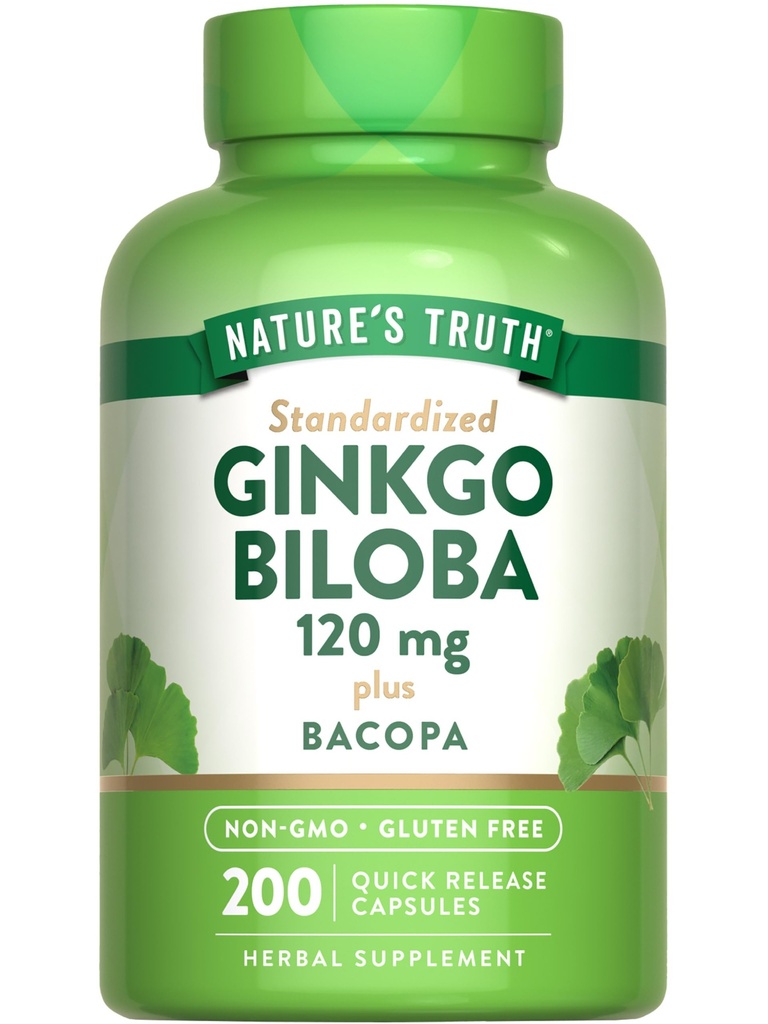 Naturens Sanning Ginkgo Biloba 120mg | Plus Bacopa | 200 Snabb frisättning kapslar | Standardiserat extrakt | Non-GMO och Gluten fri tillägg