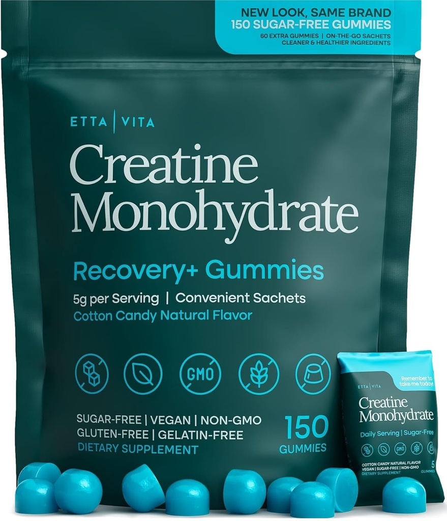 Sugar-Free Creatine Monohydrate Gummies (5g Per Packet) - Potent Creatine Gummies för män och kvinnor, Supplement for Muscle Support, kognitiv funktion - Icke-GMO, Gluten-Free, Mucuna Pruriens