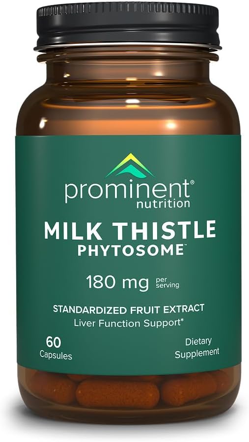 Prominent Nutrition Milk Thistle Phytosome, Clinically Researched Siliphos Milk Thistle Extract för Liver Function, Detox och Cleanse Support, Standardiserad till 29% Sylibin, 180 mg, 60 kapslar -1 Pack