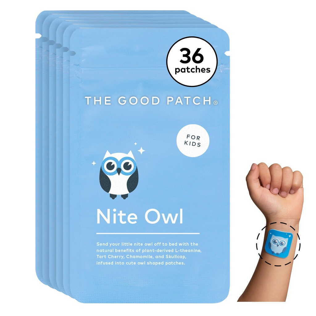 The Good Patch Nite Owl Patch, Natural Sleep Patch Support för barnsängtid med Tart Cherry, Chamomile och Skullcap, Plant Powered, Sustained Release (36 Total Patches)