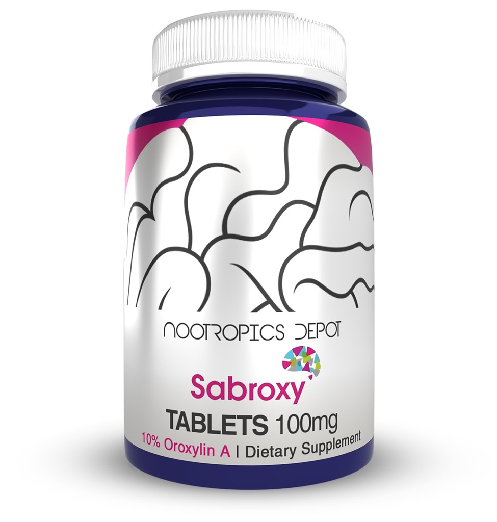 Nootropics Depot Sabroxy® tabletter | 100mg | 90 greve | Minst 10% Oroxylin-A | Oroxylindicum | Kan hjälpa till att främja fokus och motivation | Kan hjälpa till att främja kognitiv funktion