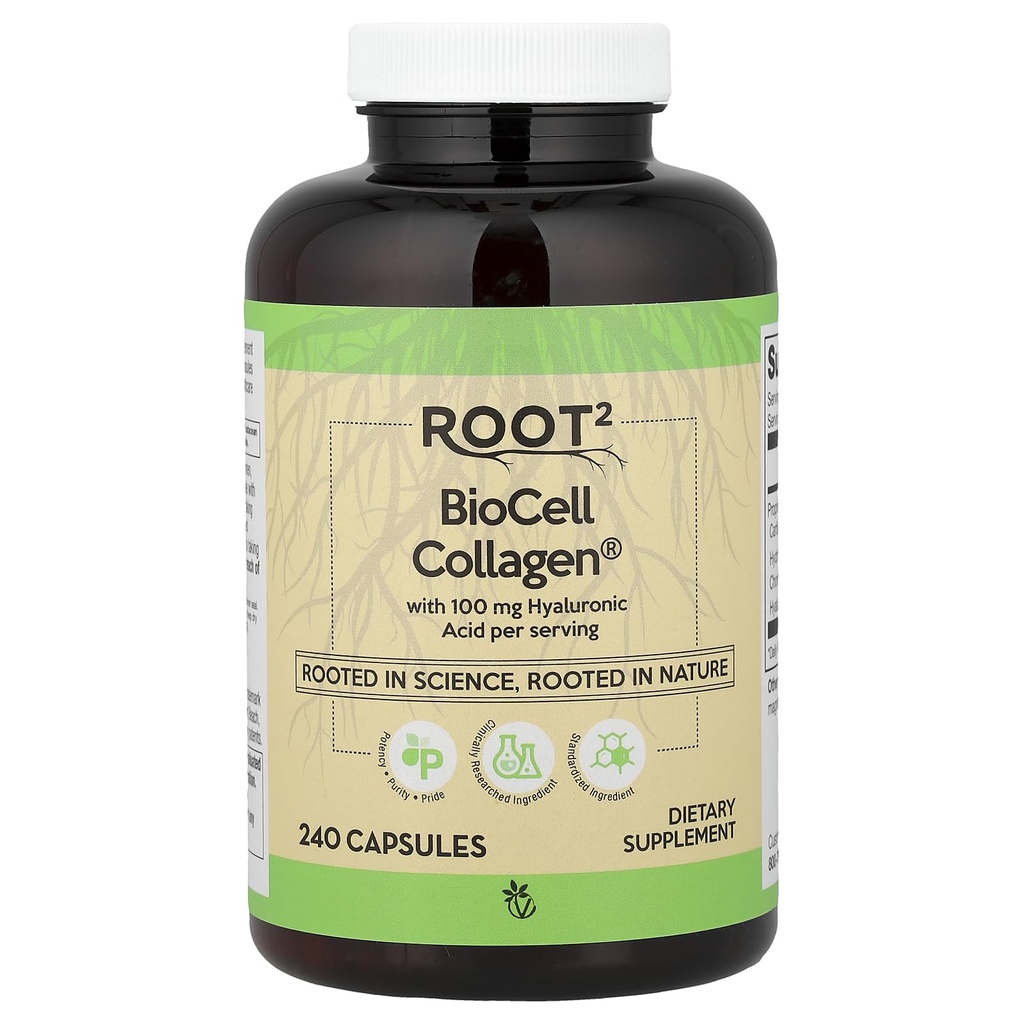 Vitacost ROOT2 BioCell Collagen med Hyaluronic Acid - 100 Milligram Per Servering - 240 kapslar