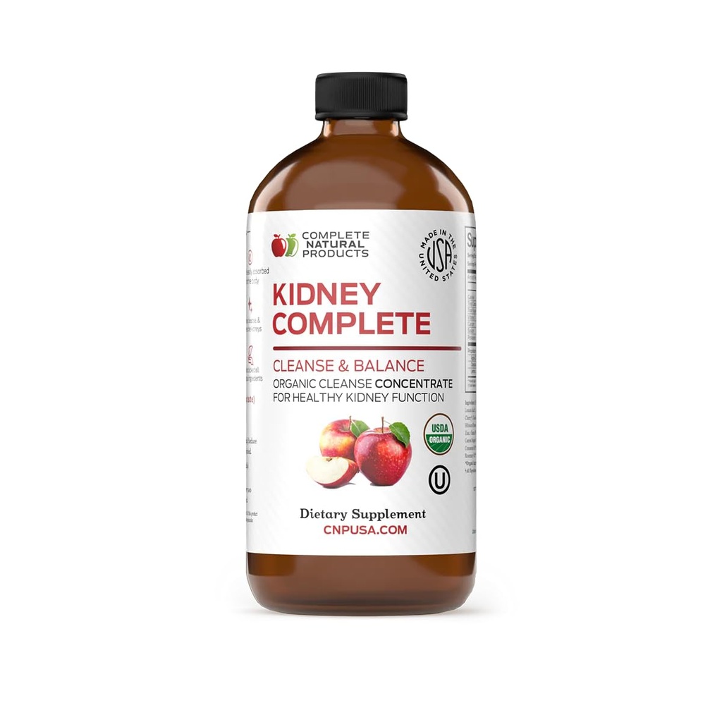 Komplett Natural Kidney Complete - Liquid Dietary Supplement för njursupport, rensning och Detox med Apple Cider Vinegar, Lemon, Organic Chanca Piedra, Beet, Citric Acid, Vitamin C, & More - 12oz