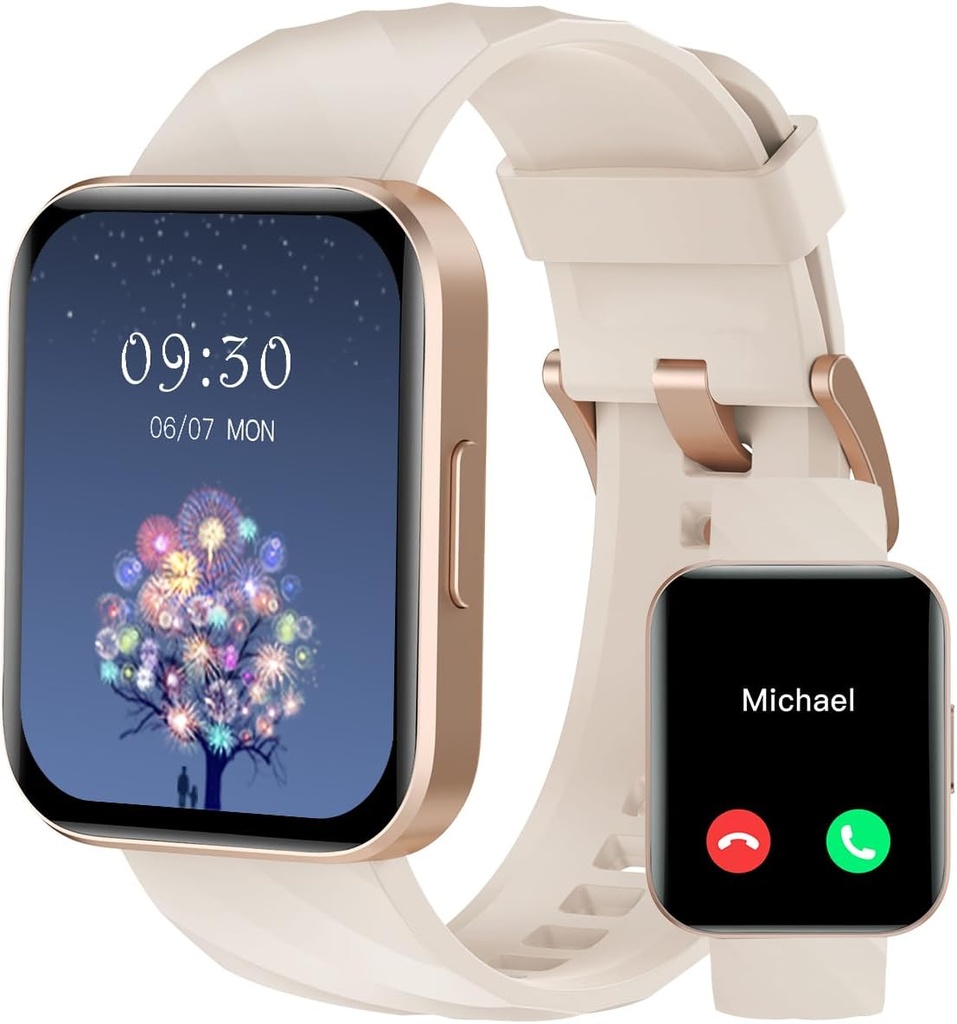 RUIMEN Smart Watches for Women Men (Answer/Make Calls) kompatibel med iPhone/Android Phones, 1.85" HD Screen Fitness Tracker Heart Rate Monitor 100+ Sports Tracker Watch Waterproof (Milky White)