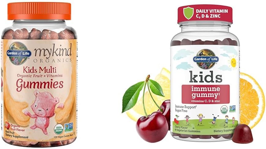 Garden of Life Organics Kids Gummy Vitamins - Frukt - Certified Organic, Non-GMO & Vegan & Kids Immune Support Gummies med vitamin C, D som D3 & Zink