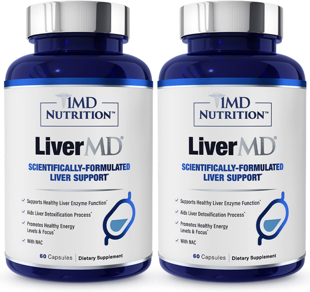 1MD LiverMD - Liver Support Supplement | Siliphos Milk Thistle Extract - Mycket Bioavailable, för Liver Support | 60 kapslar (2-Pack)