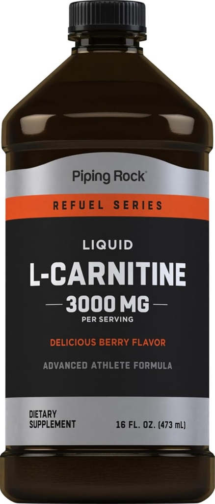 Piping Rock L-Carnitine Liquid | 3000mg | Berry Flavor | Advanced Athlete Formel | Refuel Series Supplement | Non GMO, Gluten Free