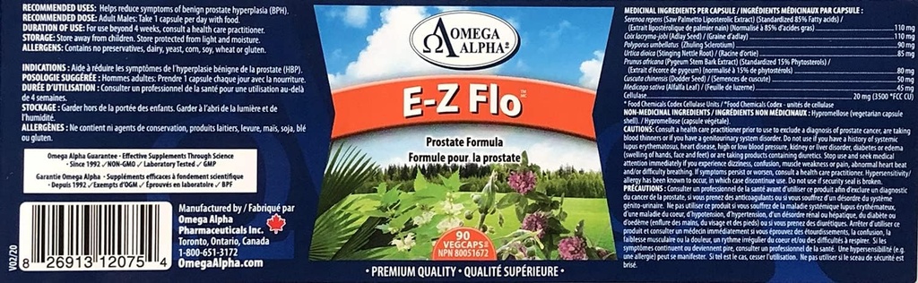 Omega Alpha E-Z FloTM (Saw Palmetto Seeds Extract)-Prostate Formel-90Veg kapslar