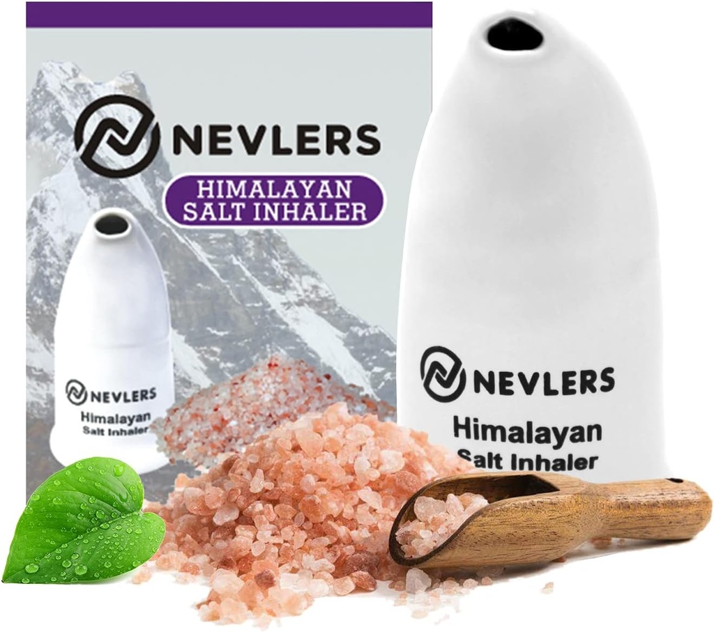 Nevlers White Himalayan Salt Inhaler för Lungs & Nose med 6 Oz Coarse Pink Himalayan Sea Salt | Portable Ceramic Himalayan Pink Salt Inhaler | Naturlig homeopatisk lättnad