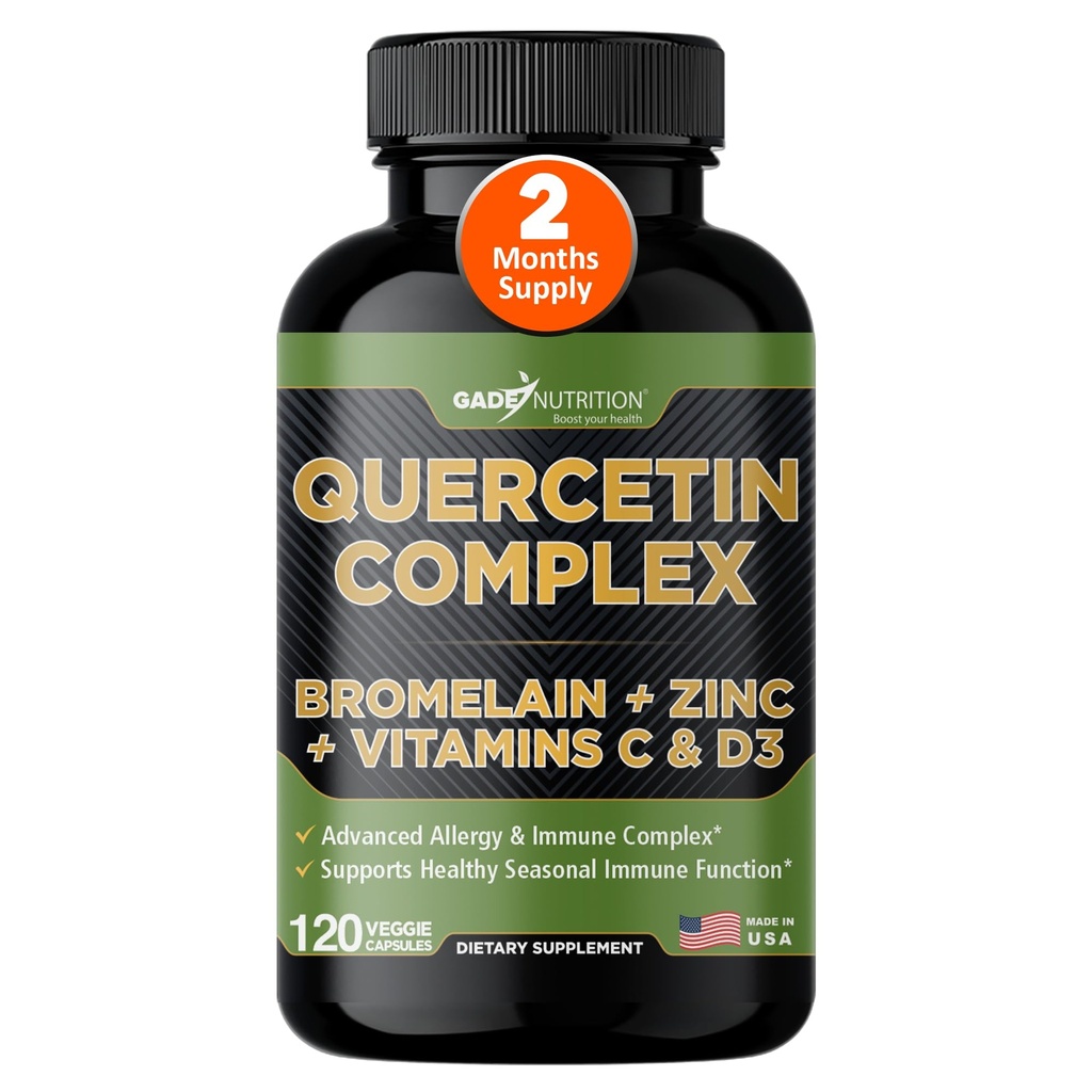 Gade Nutrition Organic Quercetin med Bromelain Vitamin C och Zink | Immune Support Supplement Quercetin 500mg Capsules | Bioflavonoider Made in USA Third Party Tested