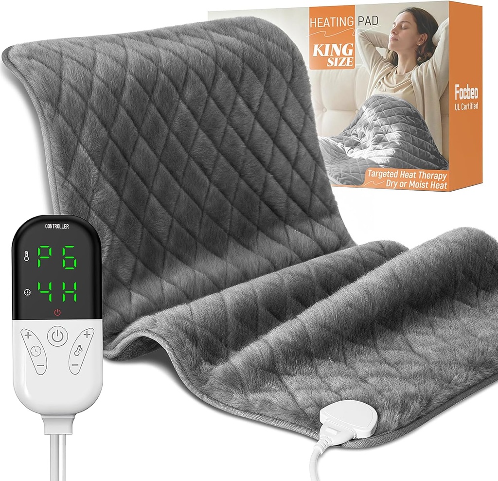 Elektrisk värmeplatta för periodkramper - 35 "x20" XL Large Heated Pads for Back, Neck, Shoulder & Legs Pain Relief, Moist Heat Option, Machine Washable, 6 Heat Settings, Auto Shut Off, Soft Velvet