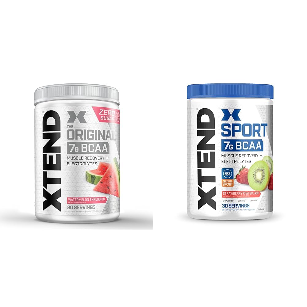 XTEND Original BCAA Powder Watermelon Explosion & Sport BCAA Powder Strawberry Kiwi Splash - Electrolyte Powder för återhämtning och hydrering med Aminosyror - 30 portioner