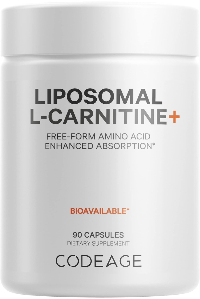 Codeage Liposomal L-Carnitine + Supplement - 500 mg L-Carnitine L-Tartrate per servering - Free-Form Amino Acid - Carnitine - Liposomal Delivery - Vegan, icke-GMO, Gluten-Free - 90 kapslar