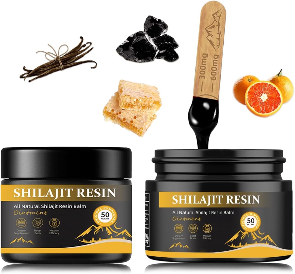 shilajit Resin för män - Maximal Potency Natural Organic Shilajit Resin i 85+ Trace Minerals, Gold Grade Himalayan Pure Shiljait för energi, Immune Support, 50 Grams Pack av 2 (6 Månader Leverans)