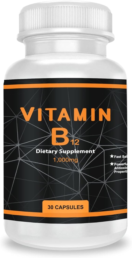 QEI Vitamin B12 1000mg, stöder energimetabolism och Nervous System Maintainance, Vitamin Supplement, 30 kapslar