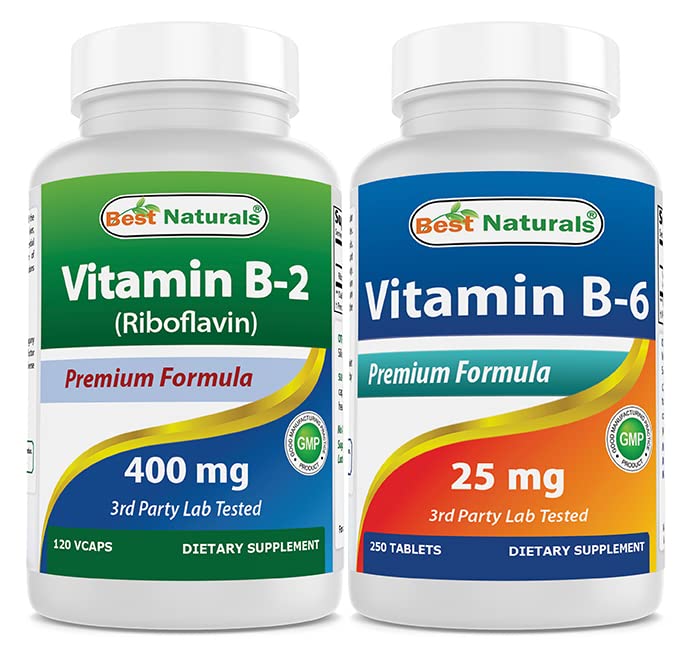 Bästa naturliga vitamin B2 (Riboflavin) 400mg & Vitamin B-6 25 Mg