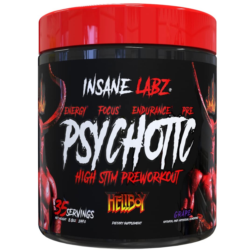 Insane Labz Hellboy Edition, High Stimulant Pre Workout Powder och NO Booster med Beta Alanine, L Citrulline och koffein, ökar fokus, energi, uthållighet, Nitric Oxide Levels, 35 Srvgs, Grape
