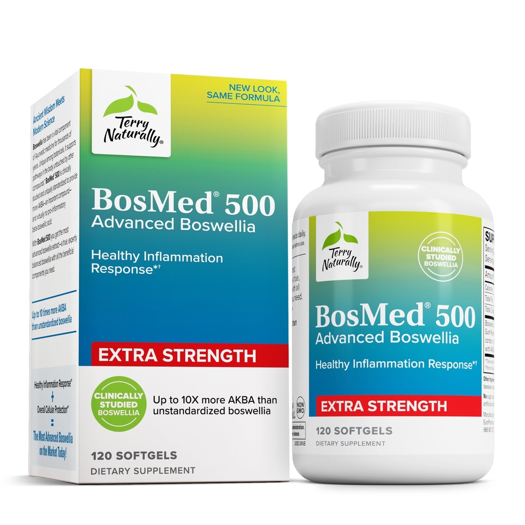Terry Naturally BosMed 500 Extra Strength - Boswellia Serrata Extract Supplement - Supplement for Healthy Lung Support - Herbal Supplement Formel med höga nivåer av AKBA - 120 Softgels