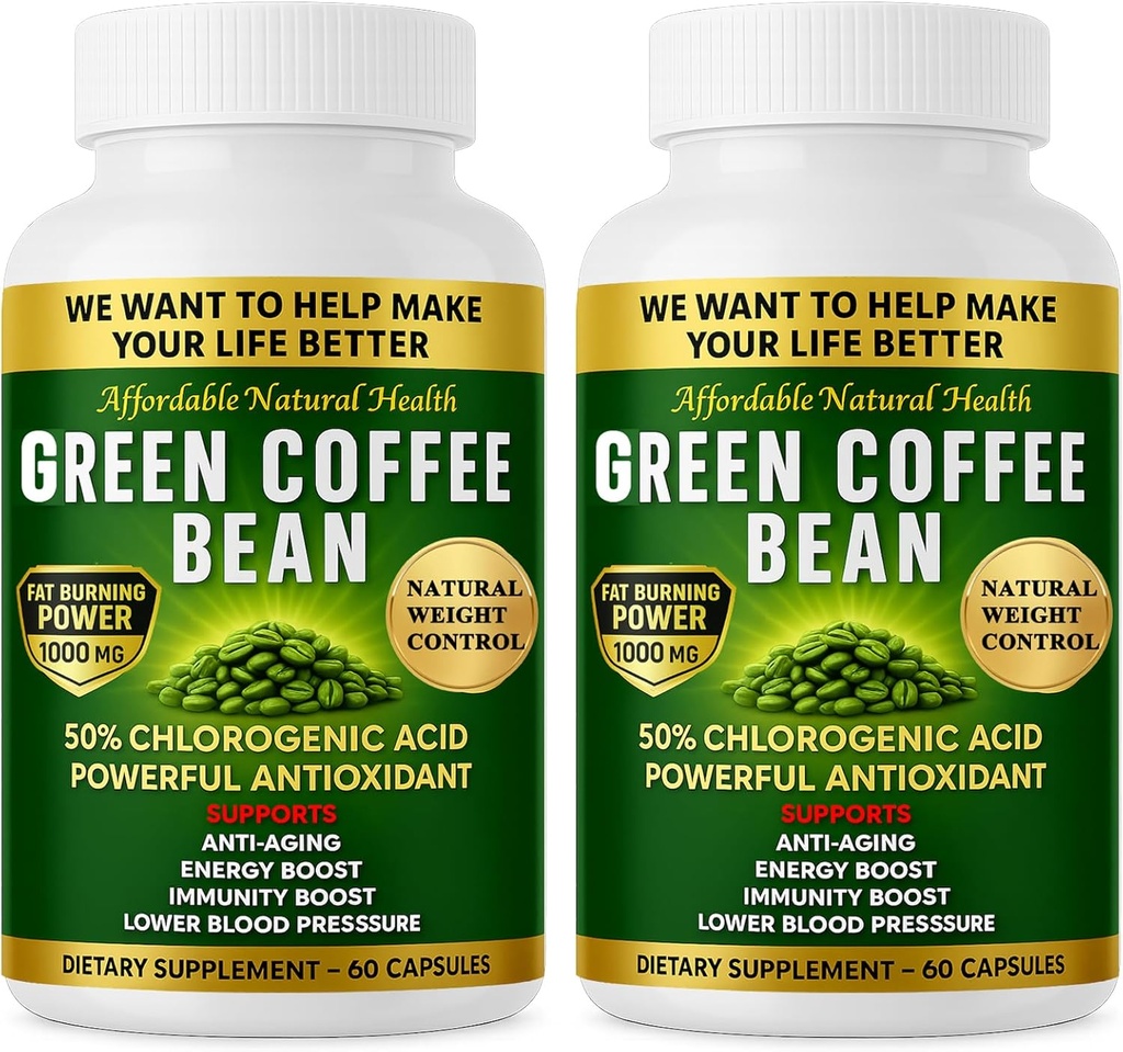 Green Coffee Bean Extract, 100% Pure Green Coffee Bean Capsules, 50% klorogensyra, 10 000 mg styrka, 120 kapslar, 4 månaders leverans, icke-GMO och Glutenfri, traditionell växtbaserade tillskott