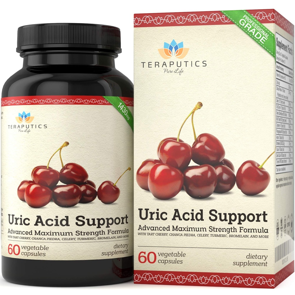 Uric Acid Support Formel | Avancerad Uric Acid Cleanse & Kidney Support Supplement - Inkluderar Tart Cherry Concentrate, Celery Seed Extract + 12 Högre Potens Ingredienser, 60 Veggie Capsules