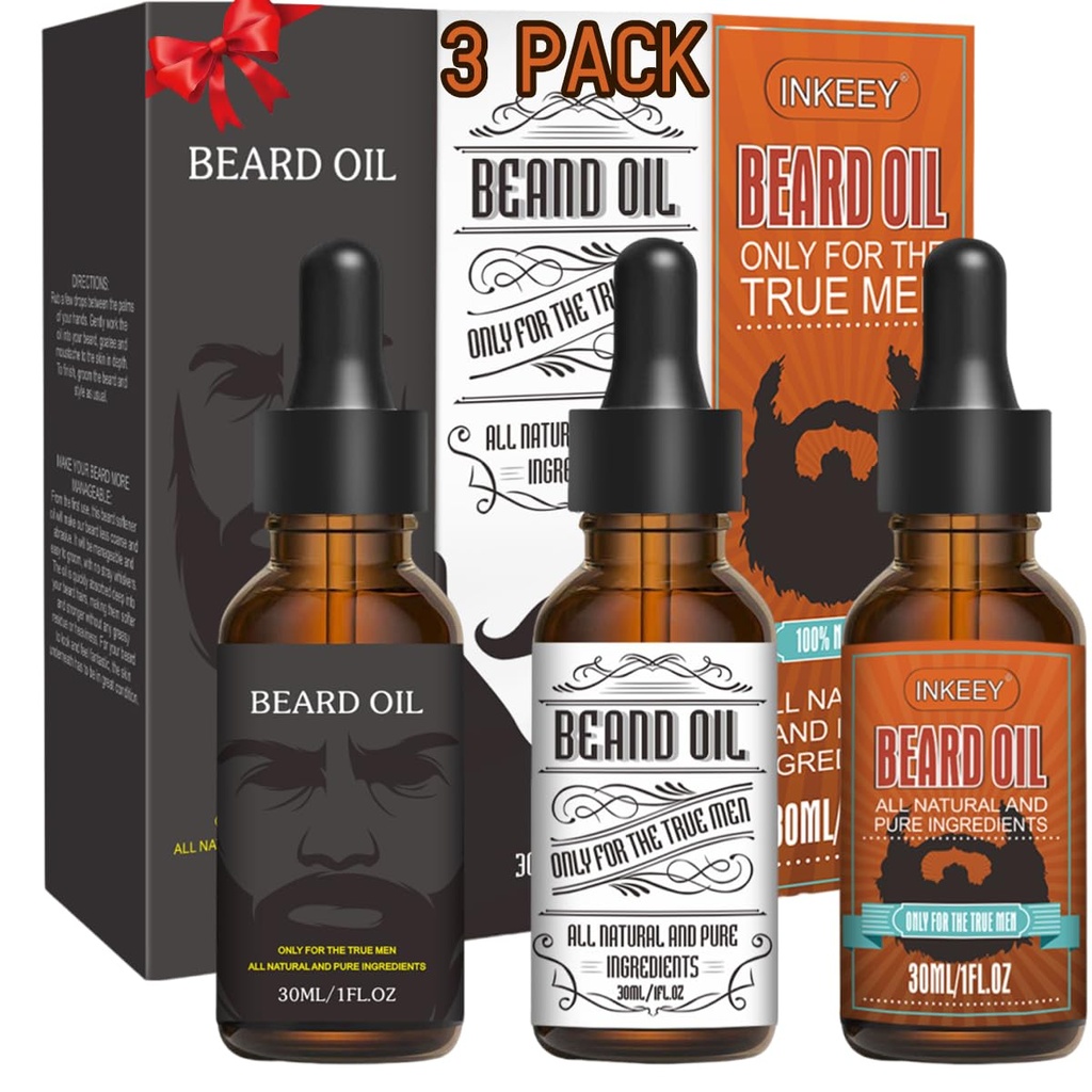 3 Pack Beard Oil för Män, Villkor och Moisturizing för bättre skäggtillväxt - Gift Set (Fengyin Green Tea / Glamour rörelse / Azure)