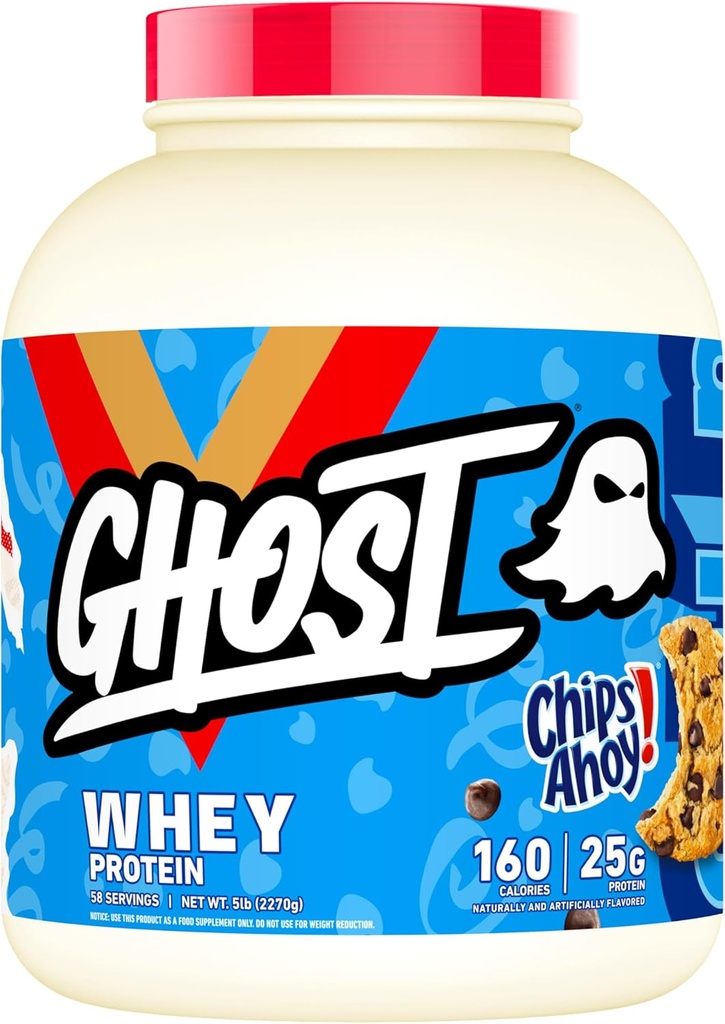 GHOST Whey Protein Powder, Chips Ahoy! 5LB, 25G av protein - Choklad Chip Cookie smaksatt Isolat, Koncentrat & Hydrolyserad Whey Protein Blend
