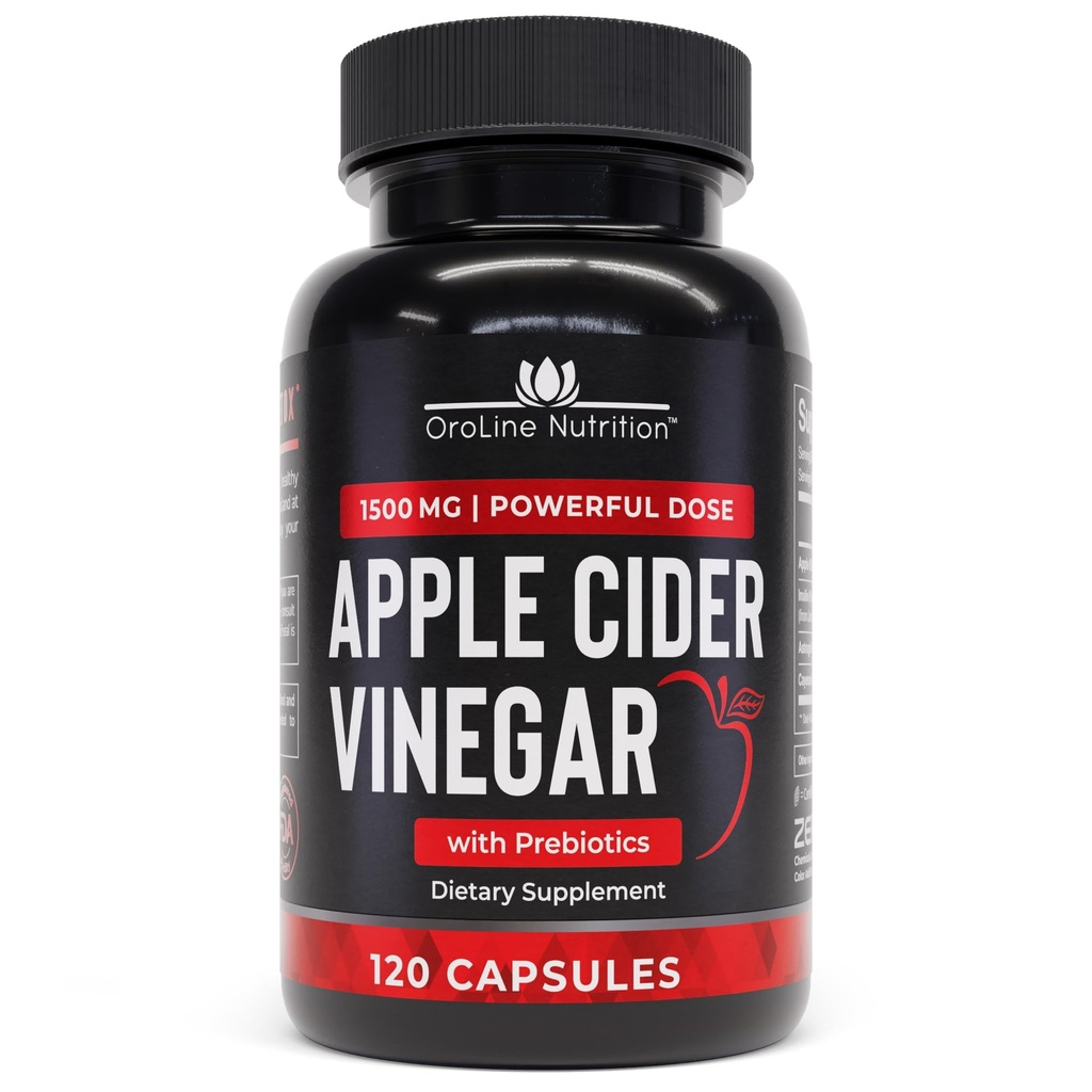 Apple Cider Vinegar Pills med Prebiotic, 2 månaders leverans - Apple Cider Vinegar Capsules - Apple Cider Vinegar Supplements, Apple Vinegar Tablets - Energi och Gut Health Support för kvinnor och män 1500 mg