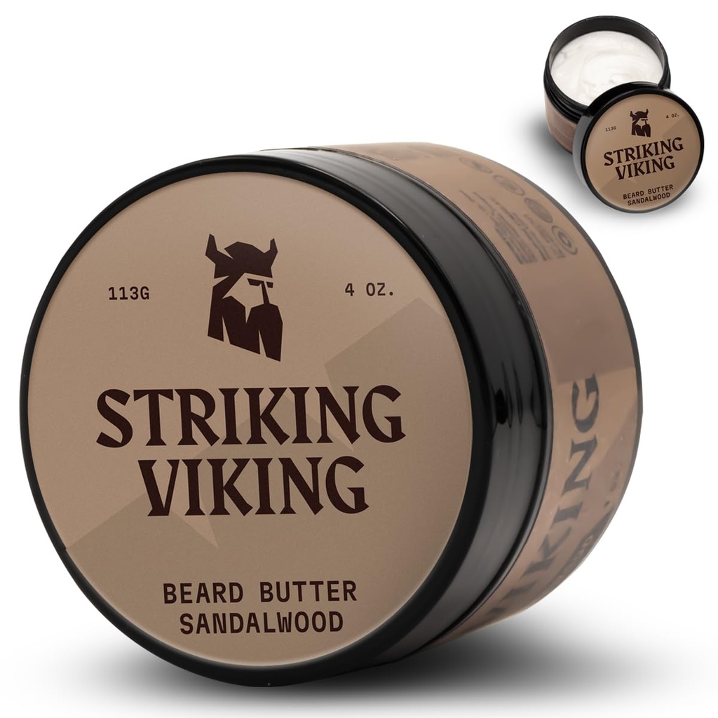 Slående Viking Sandalwood Beard Softener för Män - Icke-Greasy Cream Formel med naturliga ingredienser för Hydrated och uppfriskande skägg (4oz)