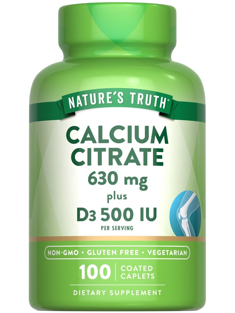 Naturens Sanning Calcium Citrat med vitamin D3 | 100 Caplets | Vegetarisk, icke-GMO & Gluten fri tillägg