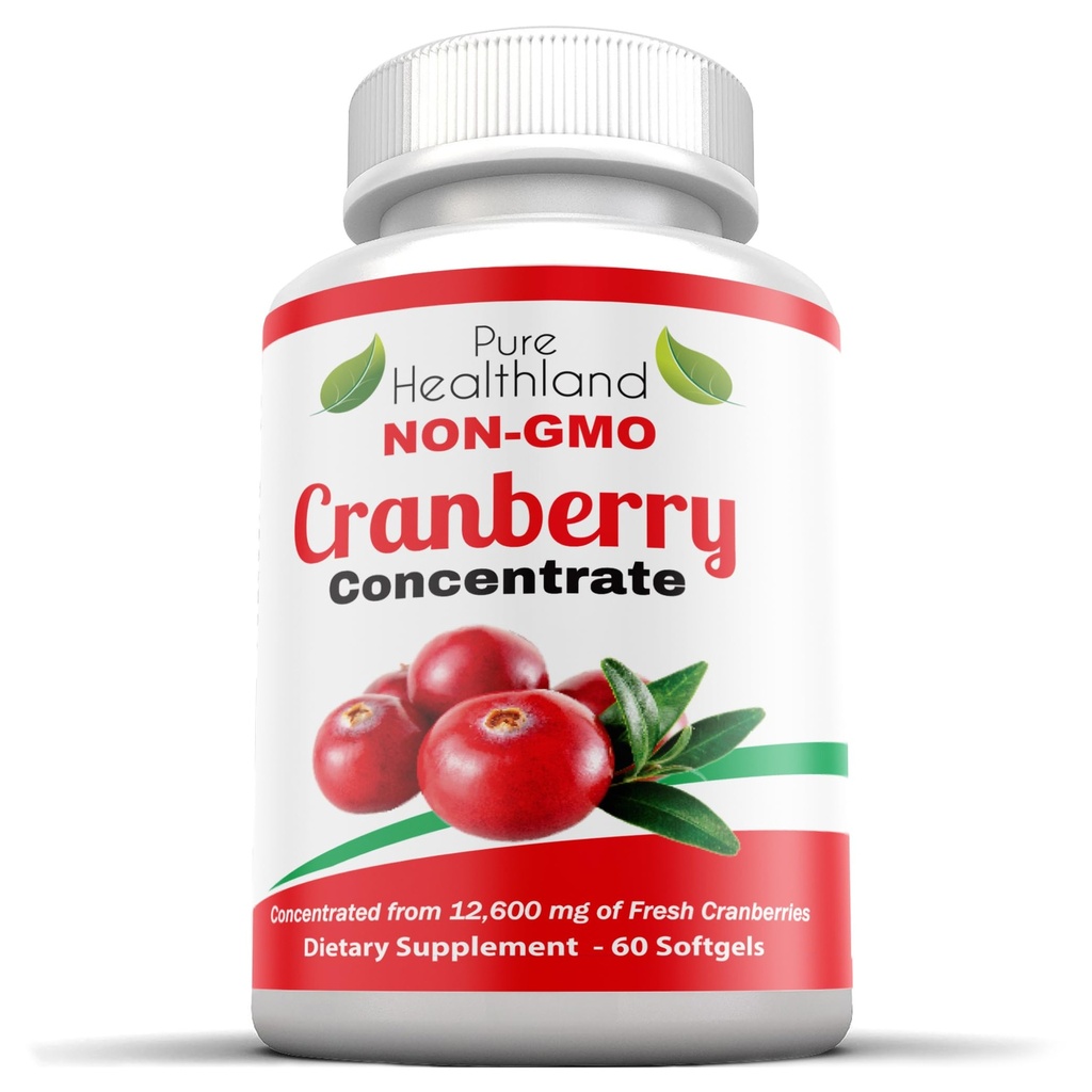 Icke-GMO Cranberry Koncentrerad från 12 600 mg - Triple Strength Softgels - Lätt att svälja piller för män och kvinnor, 1 flaska