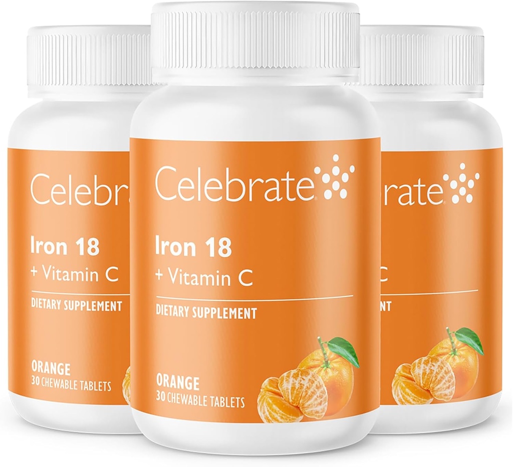 Fira vitaminer Järntillskott med vitamin C - 18 mg Järn, 36 mg Vitamin C, Bariatric Vitaminer för WLS-patienter, Vertikal Sleeve & Gastric Bypass Surgery - Tangerine, 90 Tabletter